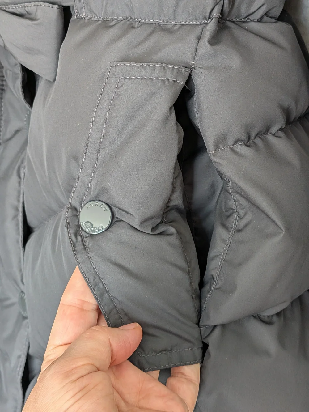 J.CREW Down Puffer Coat Belted Hooded Parka Jacket Black Size M Mid-Thigh Length